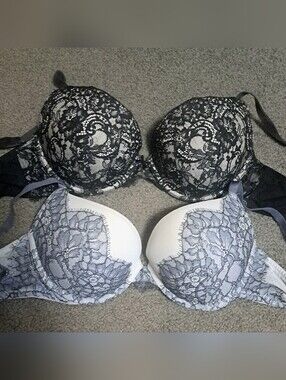 Victoria's Secret Lace Overlay Push-Up Bra Bundle In Size 34D